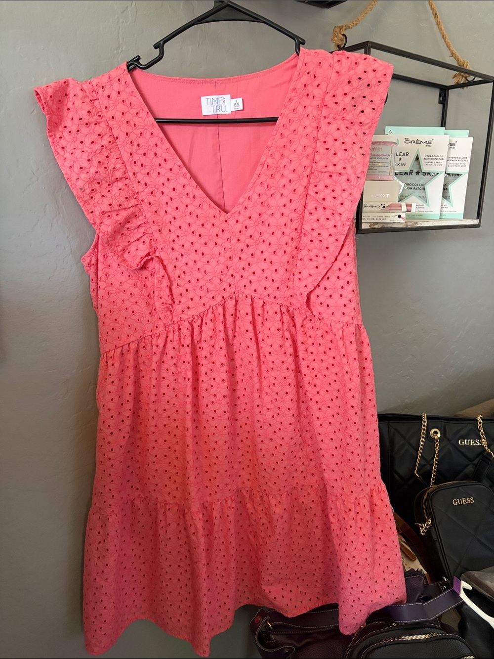 Time and Tru Pink Eyelet Midi Dress